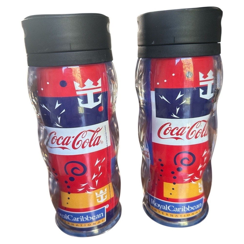 2 Royal Caribbean Cruise Y2K Insulated Tumbler Coca Cola Travel Cups W Lids 2005